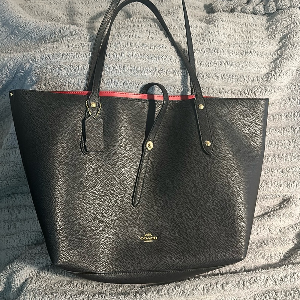 Black Coach Market Tote Bag